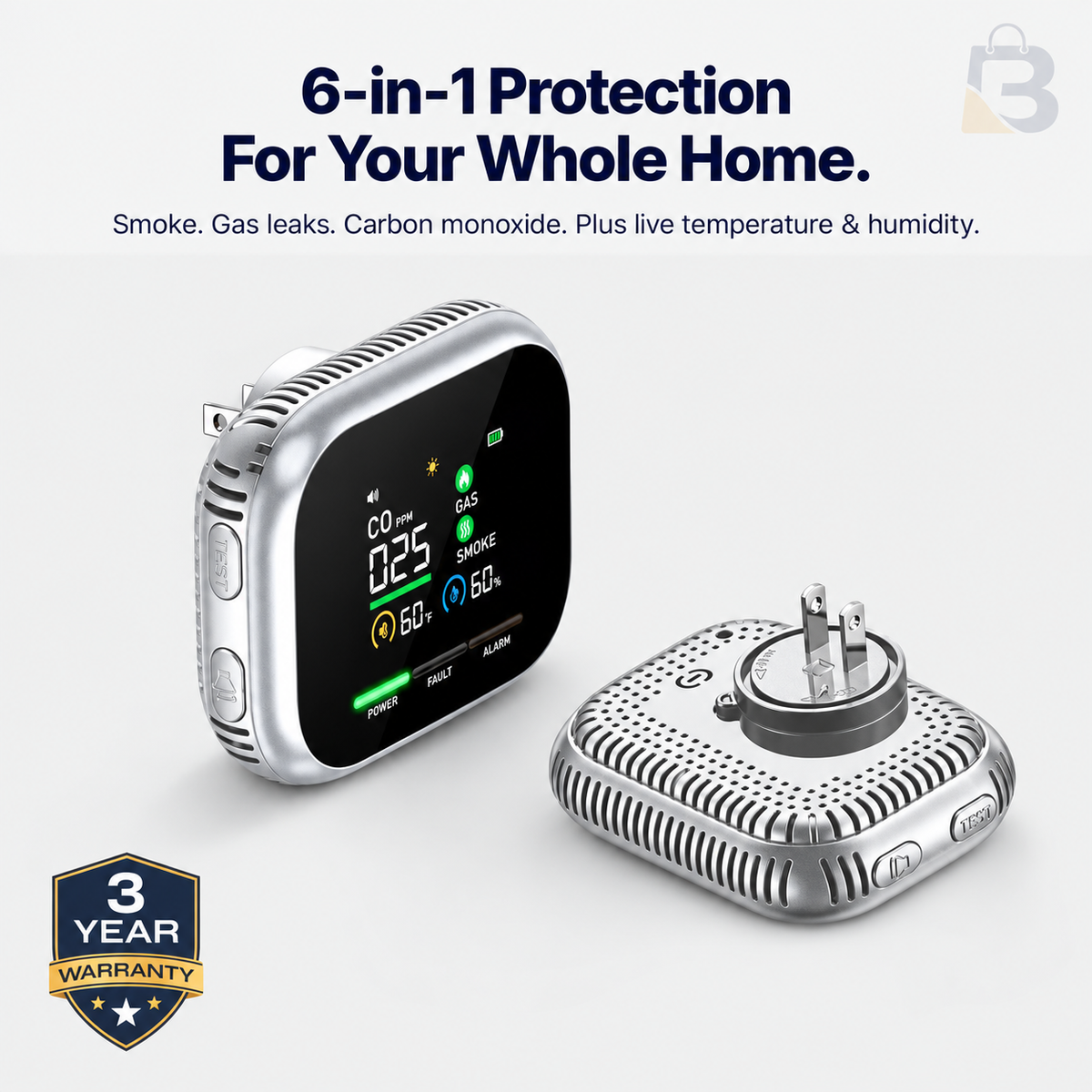 Briova ™ 6-in-1 Smoke, Gas & CO Detector